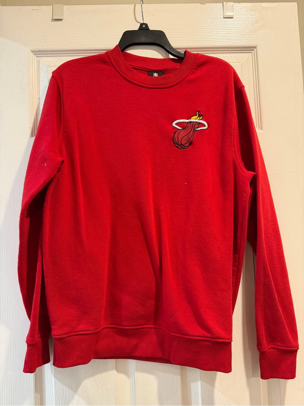 NBA Red Crewneck Sweatshirt with Flaming Basketball Patch